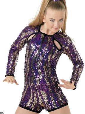 Weissman Purple Sequin Biketard SA Small Adult Dance Costume EUC